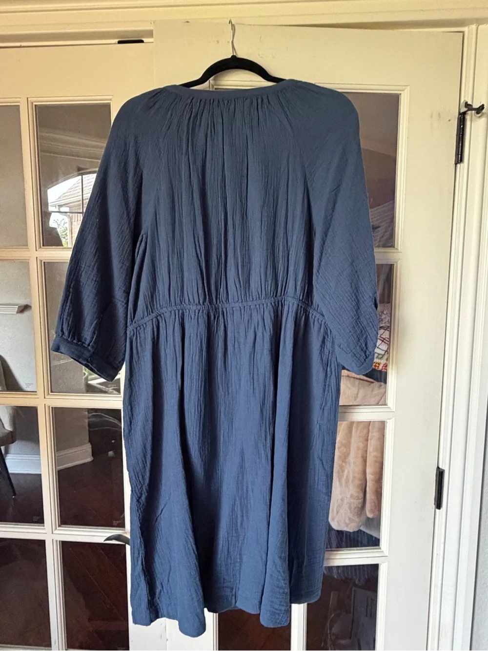 Pact Coastal Double Gauze Peasant Dress French Navy XL - Picture 2 of 5